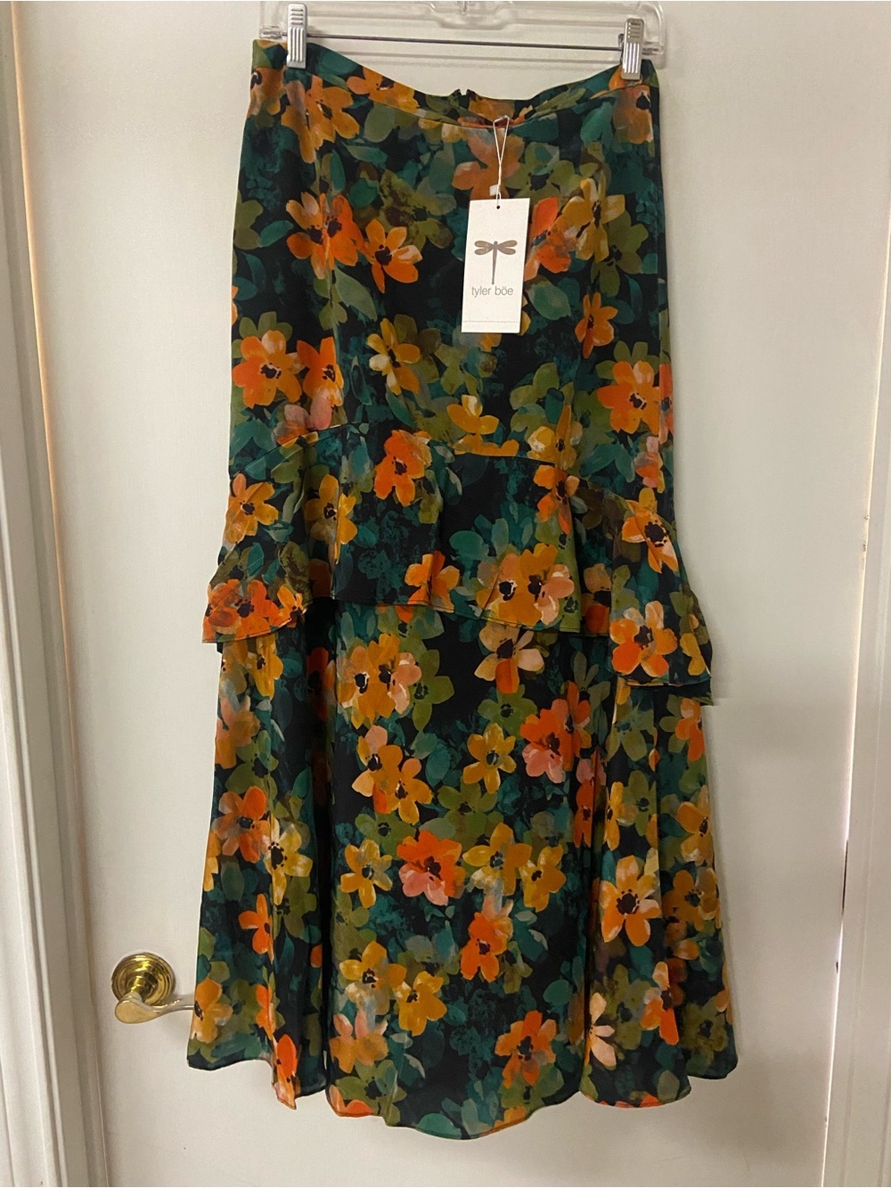 NWT Tyler Boe 100% Silk Floral Layered Tiered Ruffle Skirt Sz 10